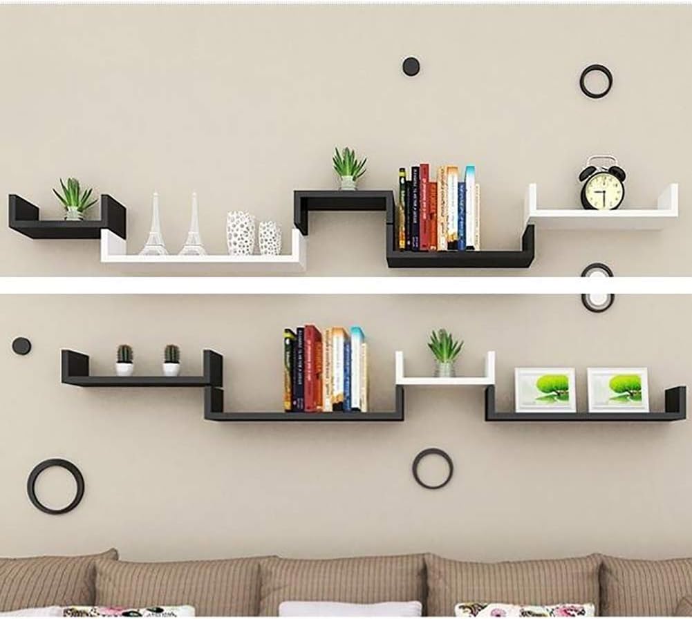 U Shape Wall Shelves, Set of 3 Floating Shelf Wall Mount Shelf Spice Shelf for Tv Cd Entryway Kitchen Nursery Storage Display-a A (White A)