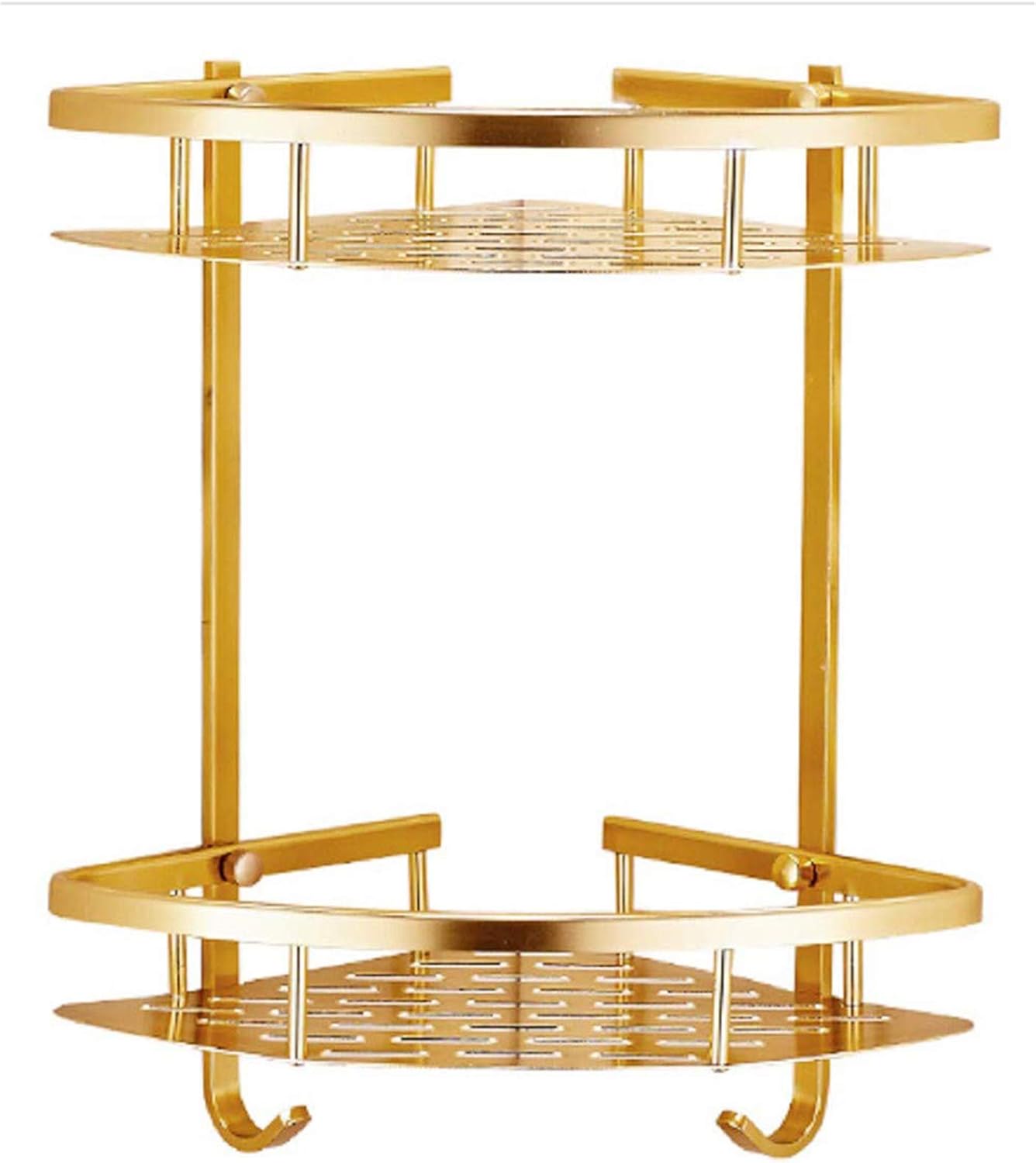 Exquisite Bathroom Shelves Corner Shelf for Shower Wall Mount, 2 Tiers Shower Caddy Corner Shelf Organizer with Hooks, No Drilling Bathroom Bathtub Shower Caddy Holder Corner Rack Stainless SteelGold