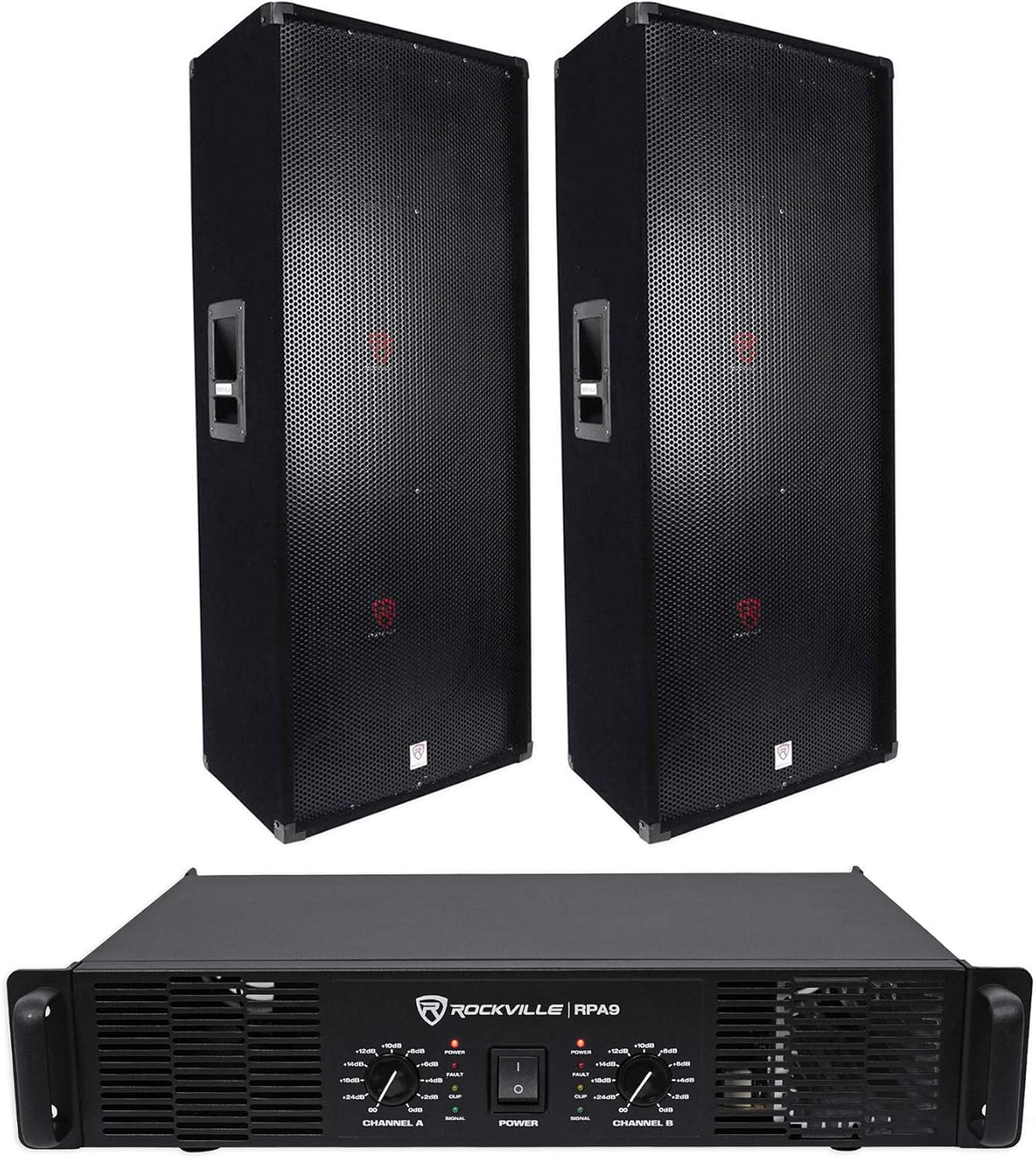 Rockville (2) RSG15.24 Dual 15 PA Speakers RPA9 Power Amplifier Amp
