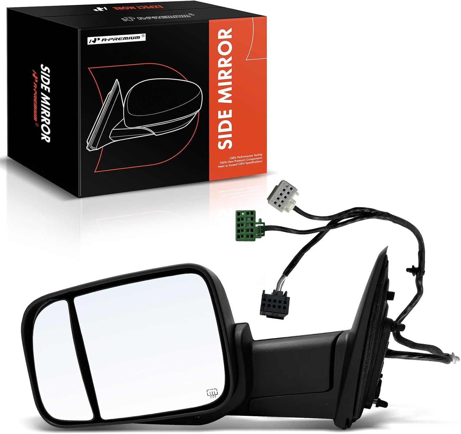 A-Premium Driver Side Power Door Mirror - Compatible with Ram 2500 3500, 2019 2020 2021 2022 - Heated Power Folding Textured Black w/Turn Signal Puddle Light and Blind Spot Detection