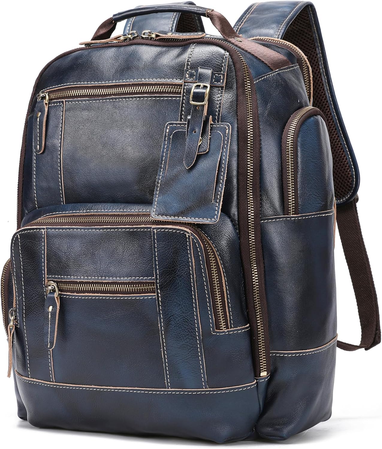 LANNSYNE Vegetable Tanned Leather Backpack for Men, 15.6