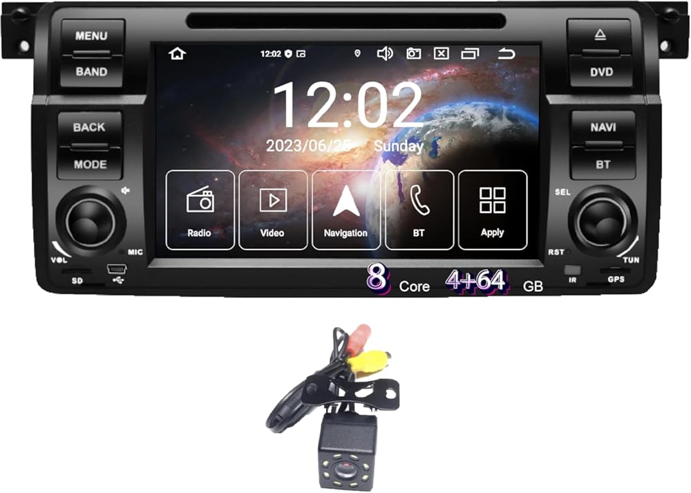 Egosonic Android 14 Car Radio 7inch for BMW E46 3 Series 1999-2004, Octa Cores (4+64GB), in-Dash DVD Player, Wireless Carplay Android Auto, DSP+, Support 4G WiFi BT 5.0 SIM Card Slot