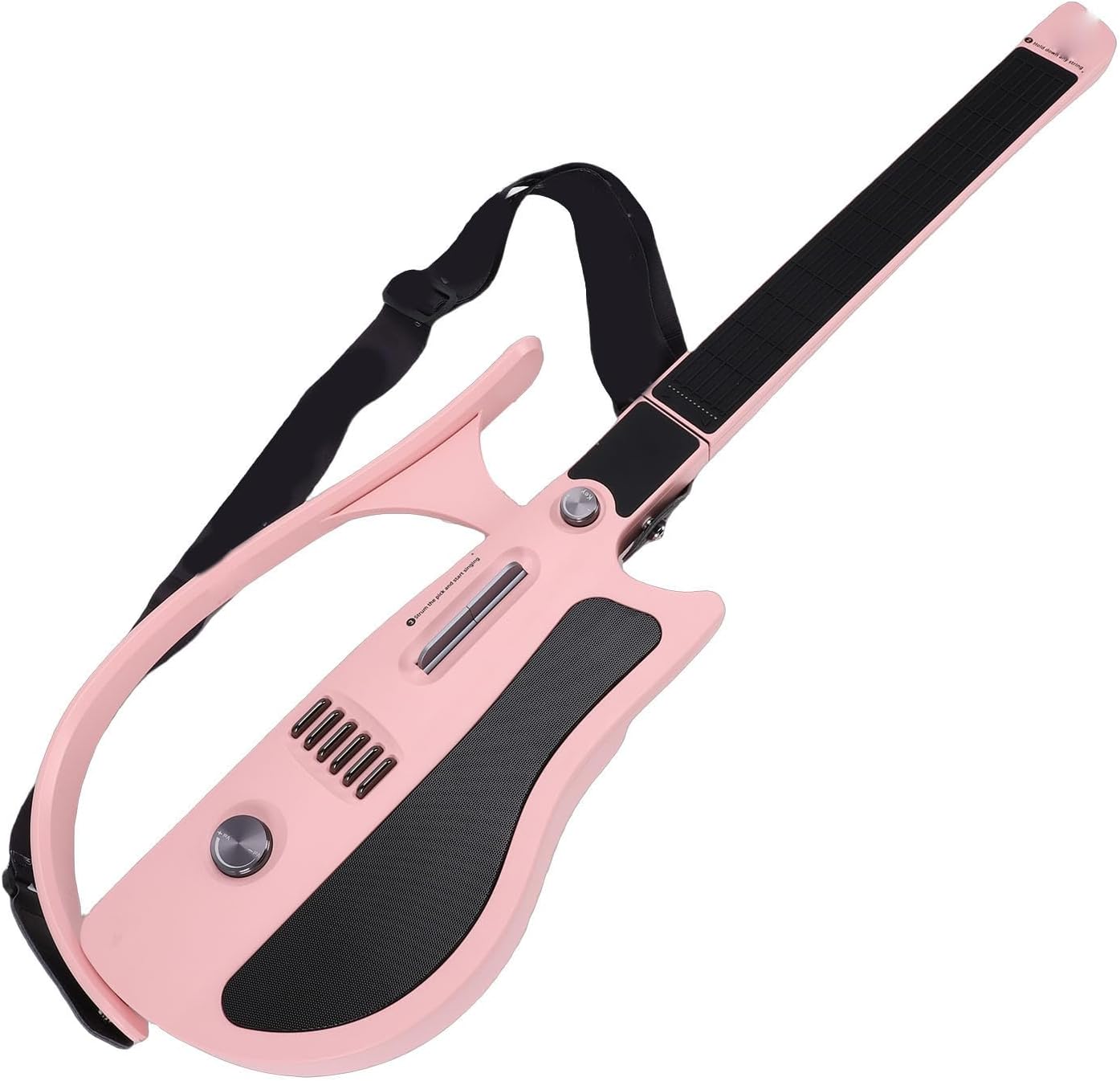 Drfeify Stringless Smart Guitar, Portable Foldable Travel Backing Electric Guitar, Precise Tuning for Beginner Pink