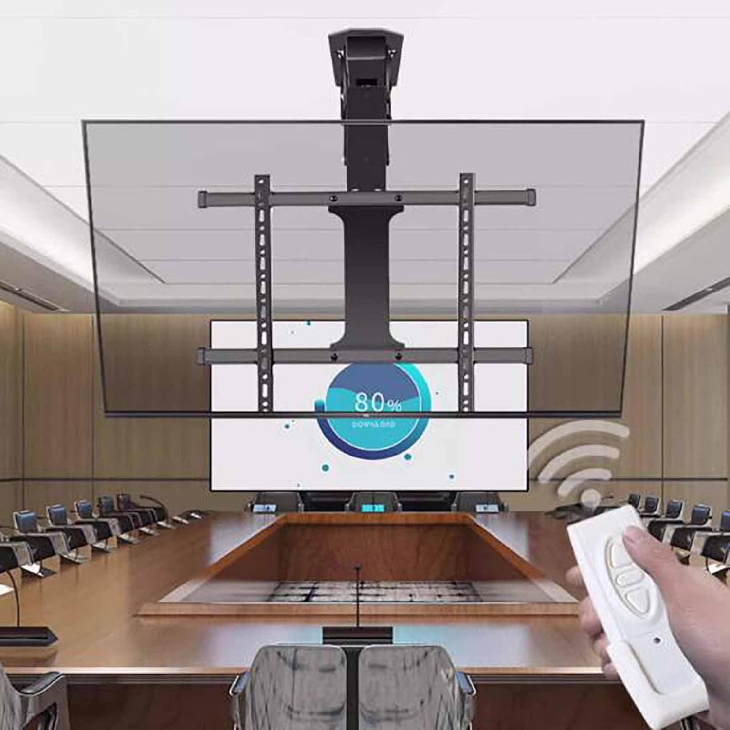Ceiling TV Mount Stand - Motorised TV Bracket Stand,with Remote Control Tv Wall Mount,Hidden Drop Down TV Lift,0-85° Flip Down Pitched Roof Mount Stand,Telescopic Electric TV,One Color,50,