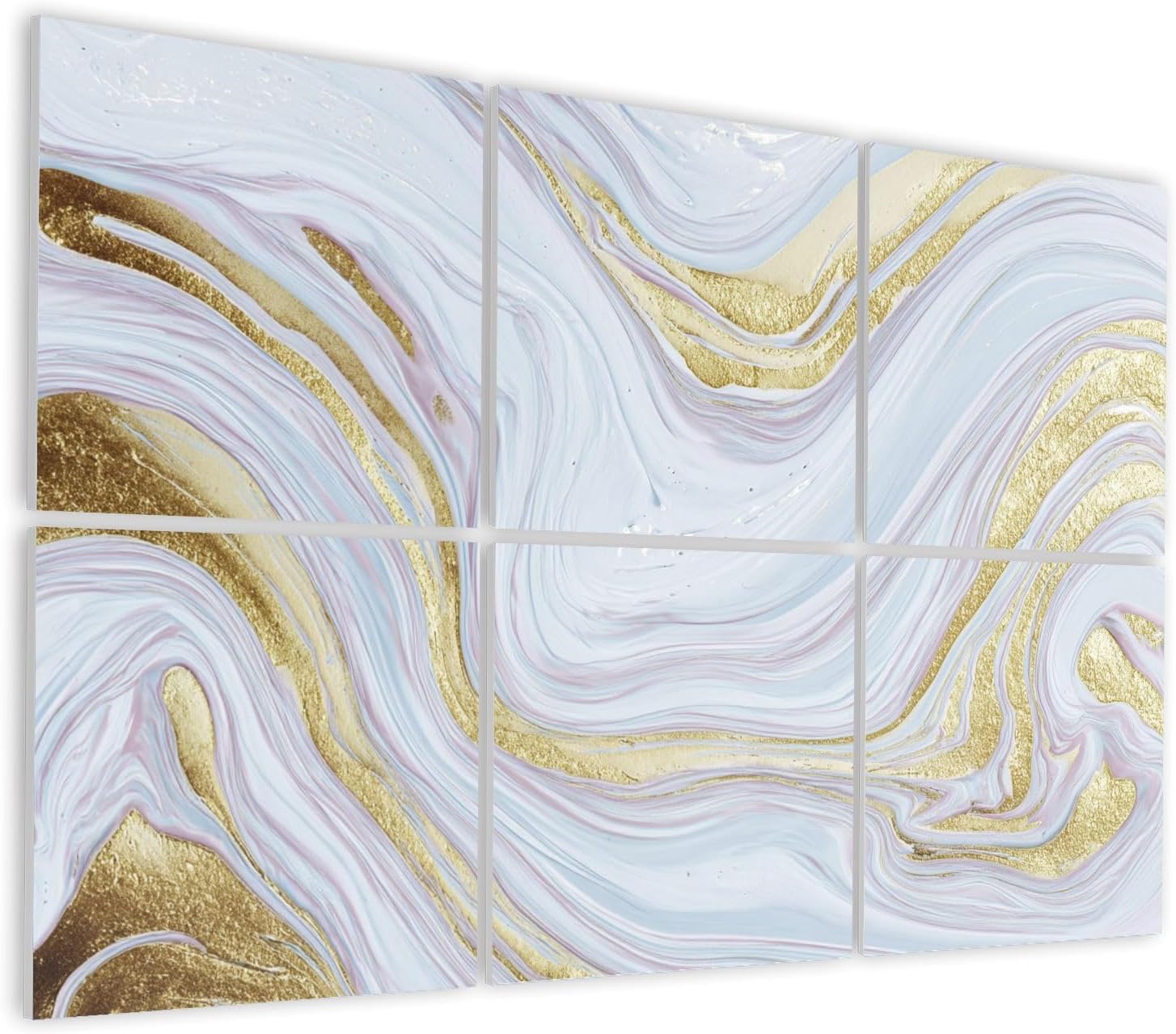 6 Pack Art Acoustic Panels Self Adhesive White gold marble Marbling texture design Abstract Oil painting style Decorative Soundproof Wall Panels Sound Absorbing Panel 48