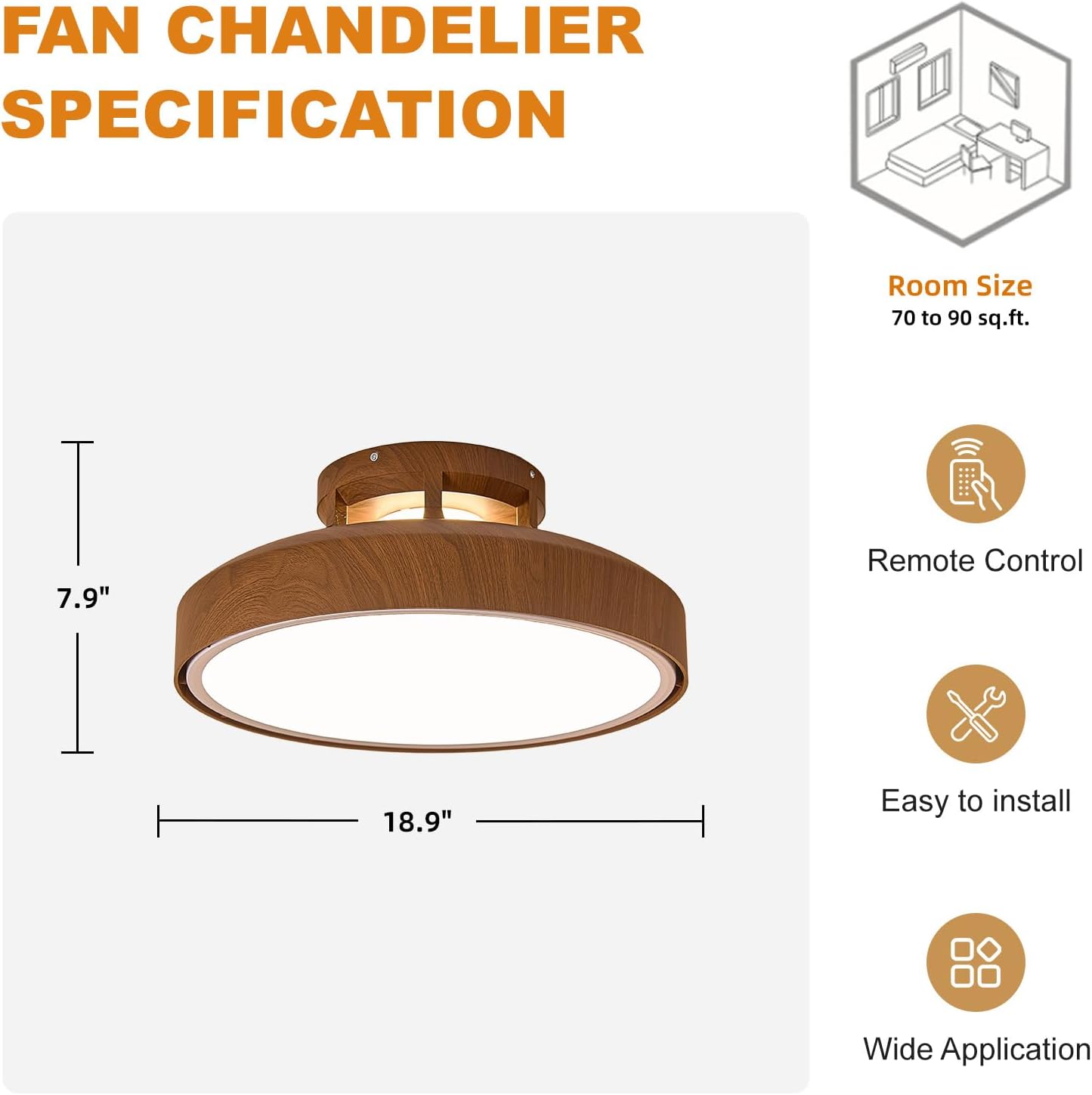 Bladeless Ceiling Fans with Lights and Remote, 18.9