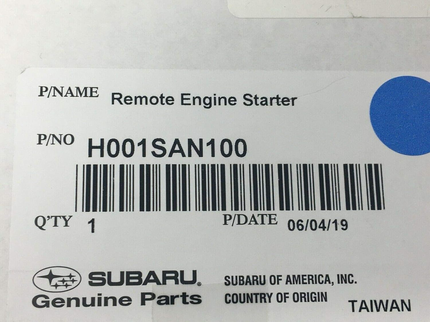 Subaru Genuine Remote Start 2020-2025 Legacy & Outback w/Key Start H001SAN101