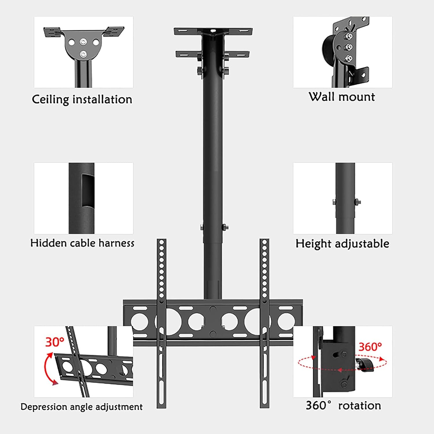 tv Wall Mount Ceiling TV Mount Bracket, for 26-60 Inch TVs Up to 110 Lbs, Max 400x400, Can Adjustable Tilt Swivel, Black (1.5)