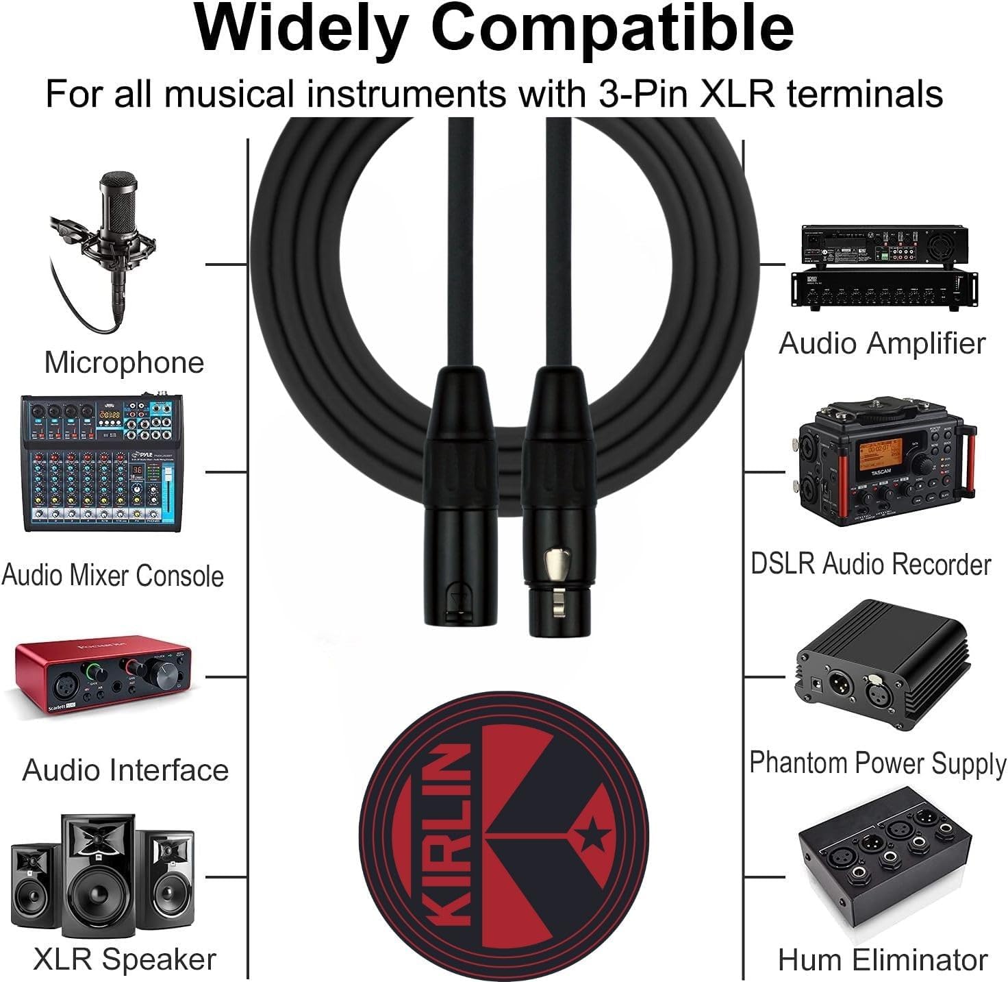 Kirlin 25ft XLR Microphone Pro Cable 5 Pack of 25' Audio Cable