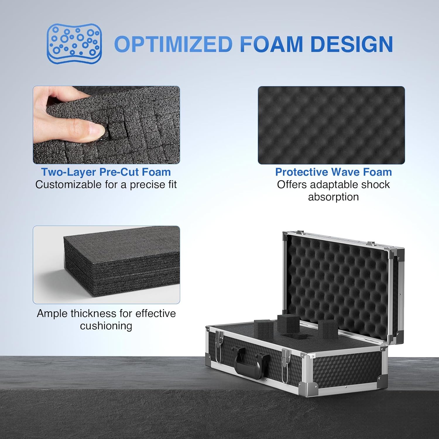 Phenyx Pro Aluminum Alloy Frame Carrying Case with Three-layer Pre-Diced Pick and Pluck Foam, Ideal 8-Channel Wireless Mic Systems Transportation (Size Extra Large 20.4 x 10.2 x 7.9 In)