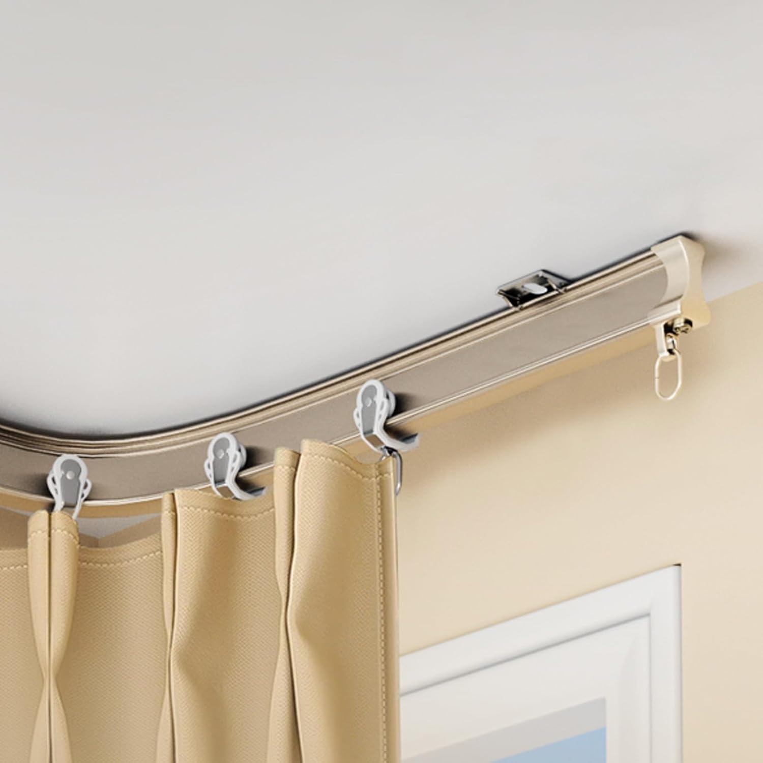 Curtain Rods, Flexible Bendable Ceiling Curtain Track, Ceiling Mount For Curtain Rail With Track Curtain System, Room Divider, Ceiling Curtain Rod, RV Ceiling Track For Curtains(Color:Top Champagne,Si