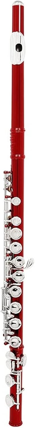 Flute Musical Instrument Closed Hole C Tone Flute Silver Key Cupronickel 16 Holes Red Flute Woodwind Instrument with Leather Case Cleaning Cloth Starter Flute