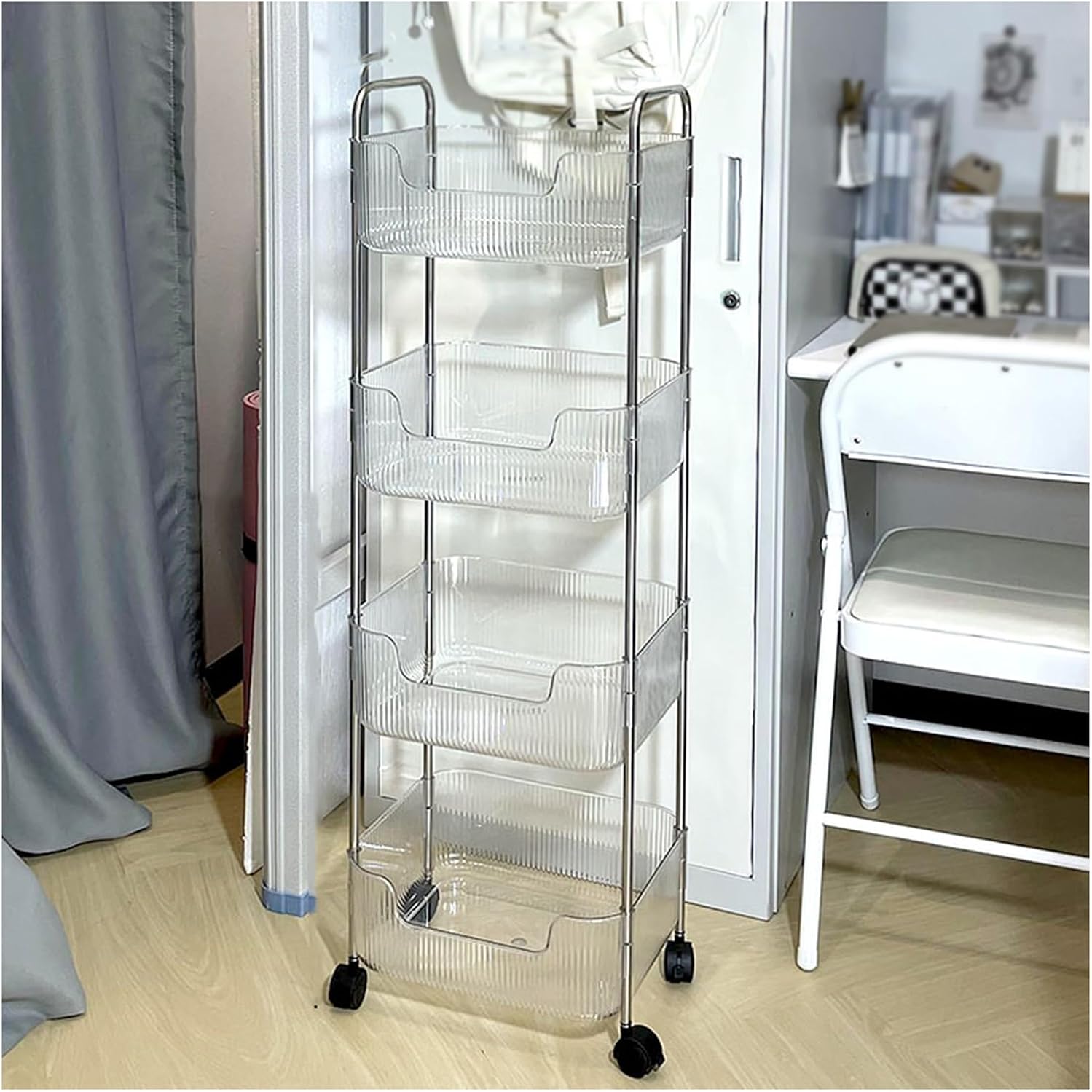 2/3/4 Cube Bookshelf, Multi-Layer Home Desk Side with Wheels, Floor Storage Cabinet Toy Cabinet, Suitable for Living Room, Study Room, Reading Corner(3tier) ()