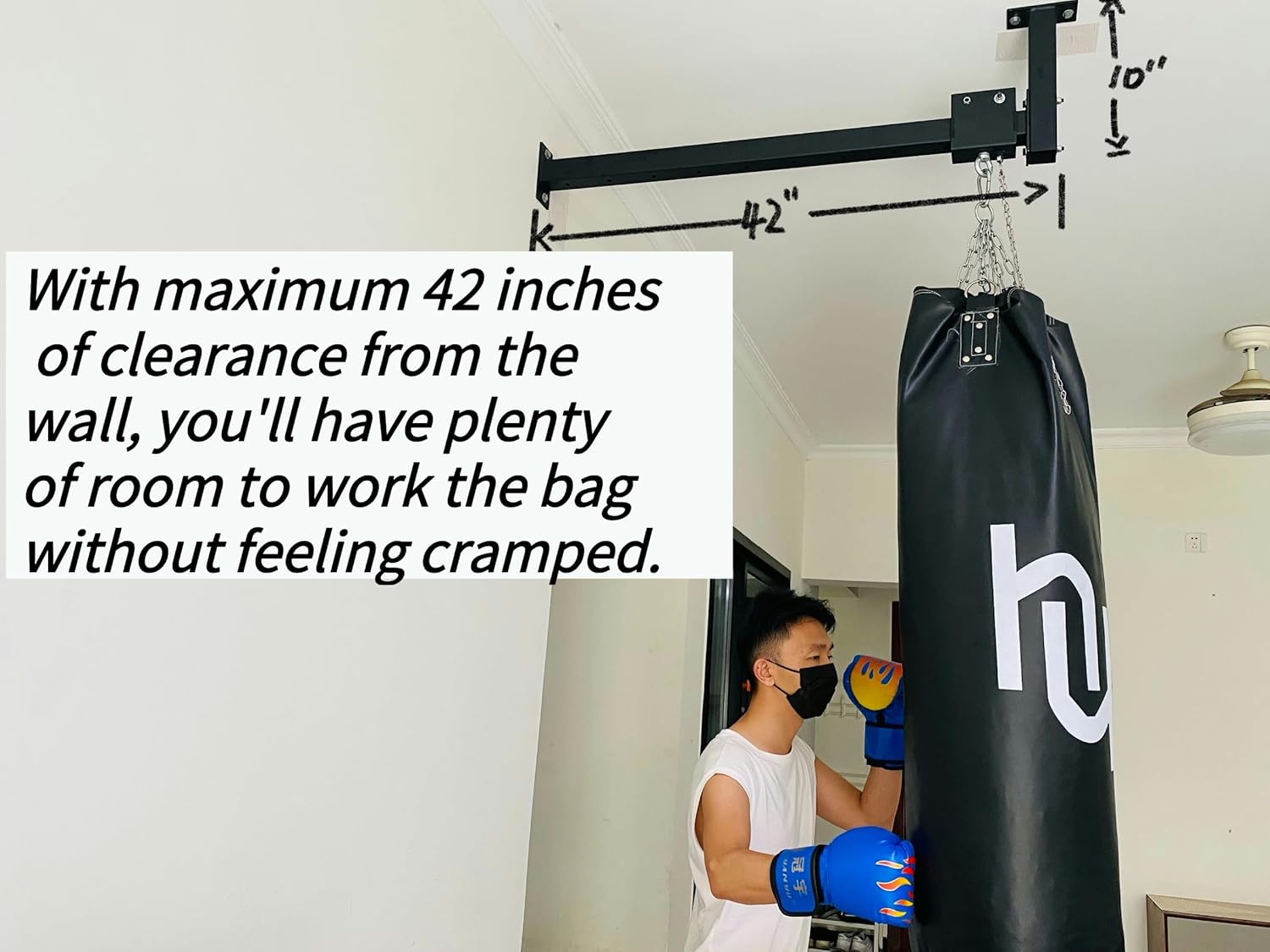 Wall Ceiling Heavy Bag Hanger Roller Mount Saving Space 44'' Long Ease Adjust for Heavy Punching Bags up to 300 LBS