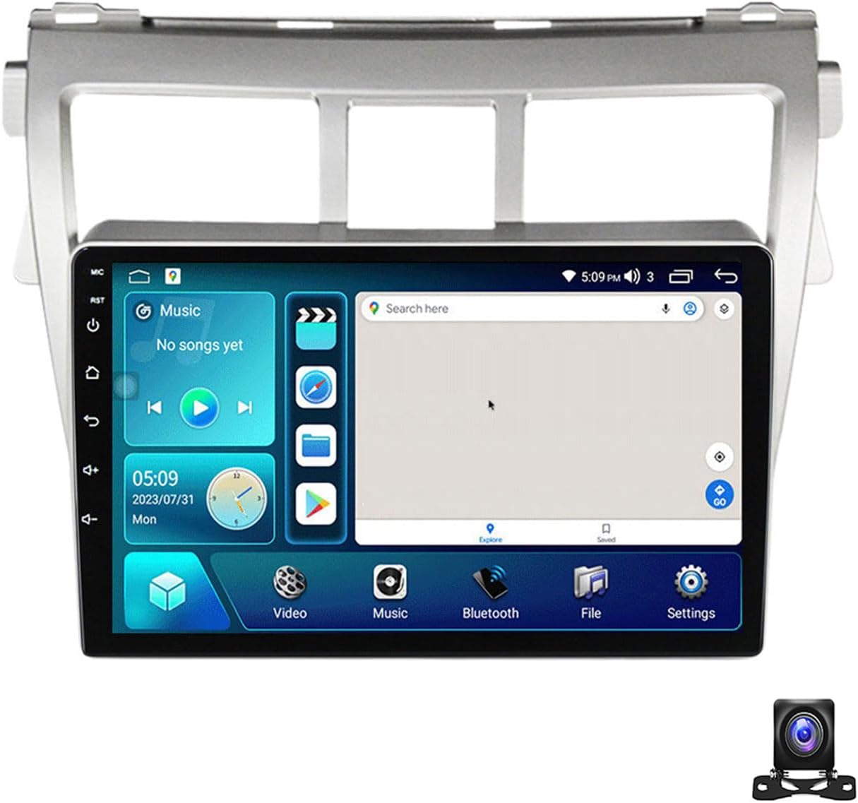 Double Din Car Stereo Bluetooth MP5 Player with Carplay/Auto, 9 Inch Touchscreen Radio Receiver with AHD Backup Camera, for Toyota Vios 2007~2012 Support 4G/SWC/DSP,4 core m100s 1g+32g