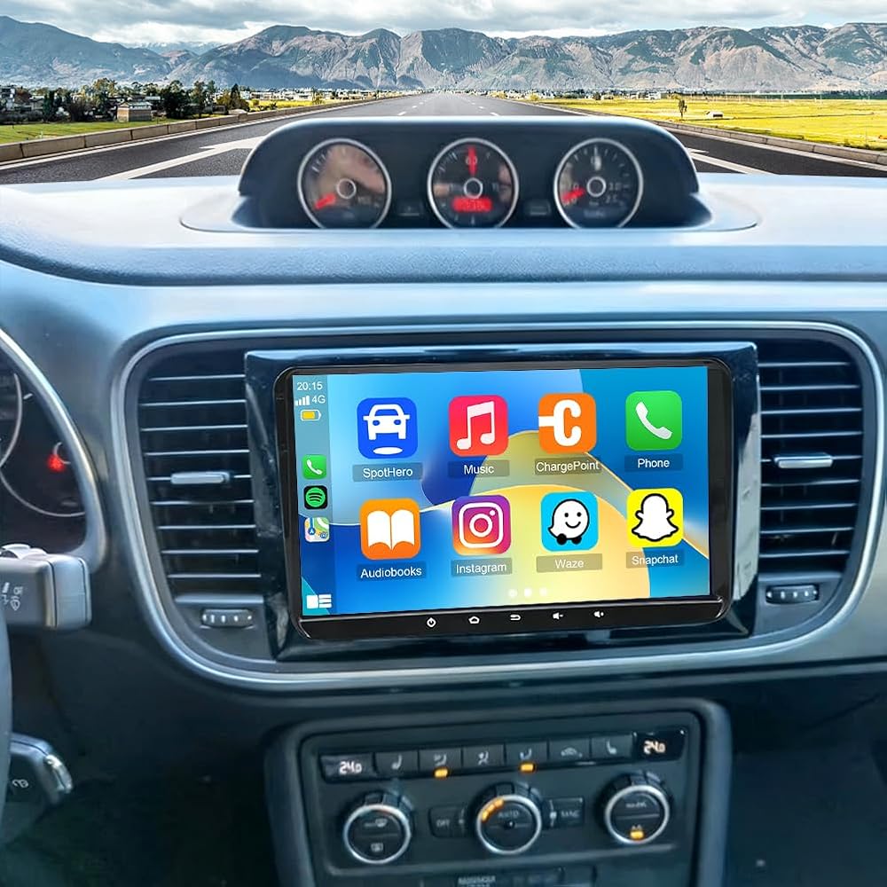 4G+64G Car Radio for Volkswagen Beetle 2011-2015 with Wireless Carplay Android Auto,9 in HD Touchscreen Android 15 Car Radio Stereo with Backup Camera Bluetooth AM/FM/RDS Wi-Fi GPS