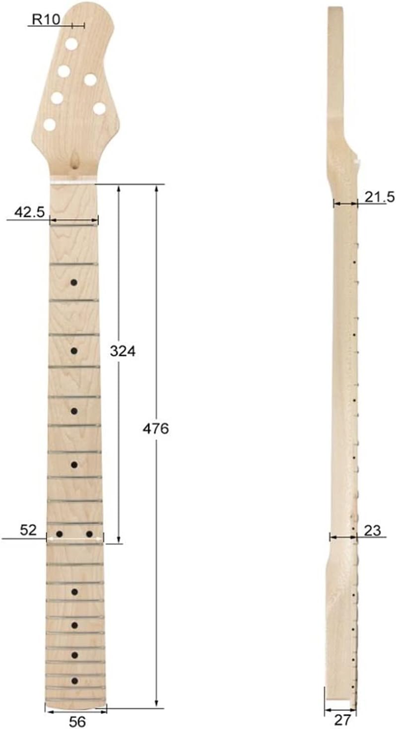 Electric Guitar Neck Maple 22 Frets Bolt On C Shape Clear Satin for DIY Guitar Projects Electric Guitar Neck