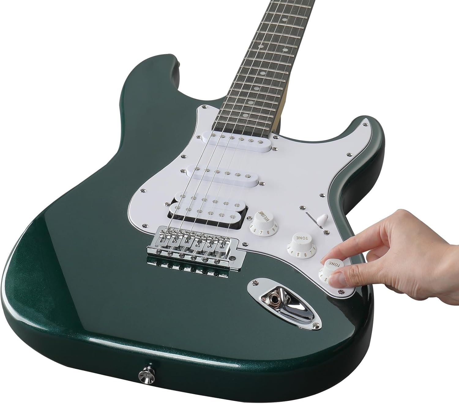 39 Inch Electric Guitar Kits, HSS Pickups 6 String Solid-Body Full Size Electric Guitars W/Amplifier, Bag, Strap, Cable, Accessories (Green)