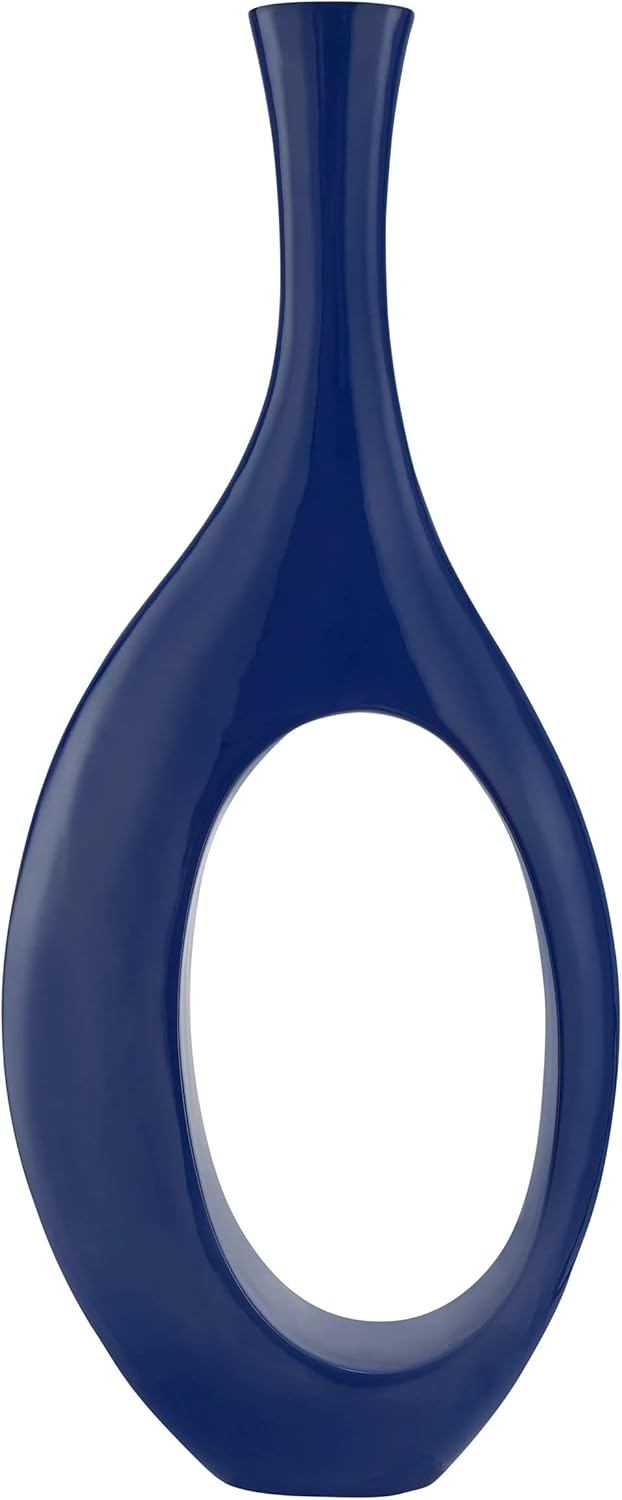 Finesse Decor Modern Abstract Resin Trombone Decorative Vase Handcrafted Home Decor Accents, Small, Navy Blue