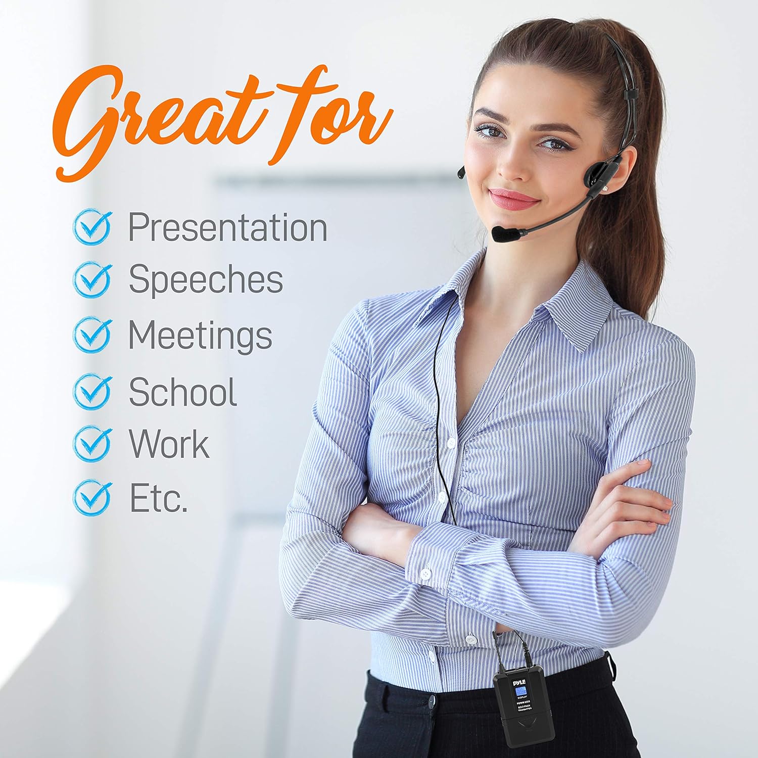 Pyle Professional 8 Channel UHF Wireless Microphone & Receiver System 4 Handheld Mics Belt Packs Transmitters Headsets &Lavalier Lapel Mics RF&AF Radio/Audio Frequency Digital Display(PDWM8225),Black