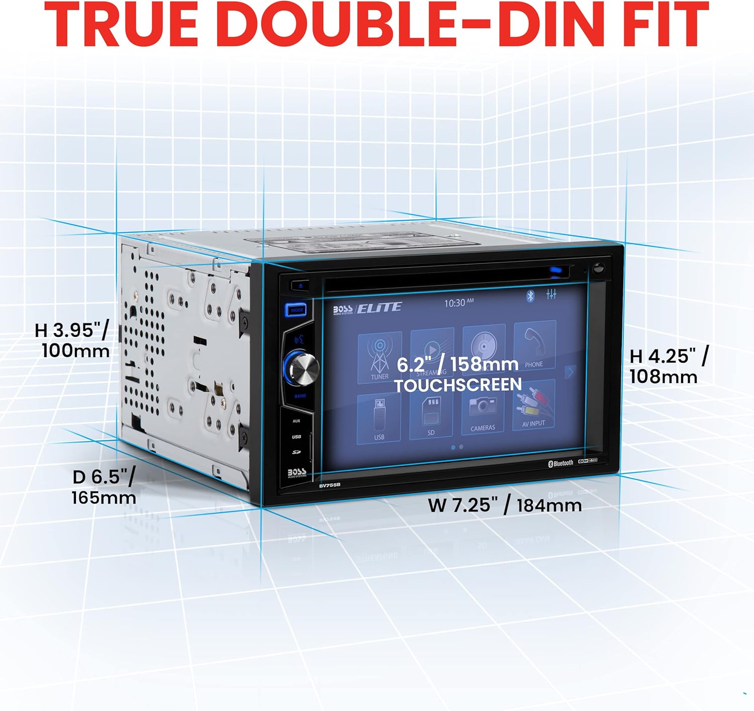 BOSS Audio Systems Elite BV755B Car Stereo System - 6.2 Inch Double Din Touchscreen, Bluetooth Head Unit, AM/FM Radio Receiver, CD Player, USB, SD, Aux In, Hook Up To Amplifier