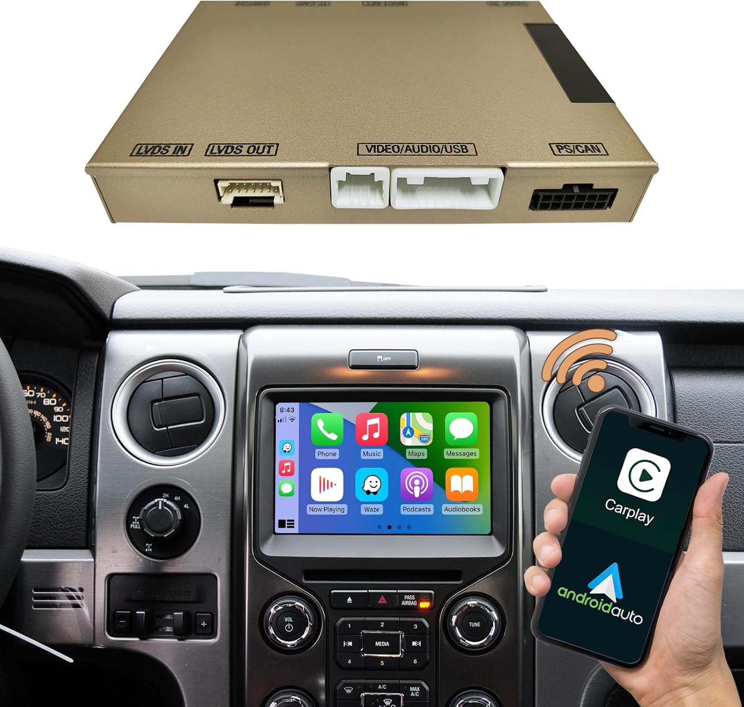 Wireless Carplay Retrofit Kit Decoder Android Auto for Ford Mondeo/Fox/Taurus/F150 with Sync2 System Support Bluetooth,Mirrorlink,Autolink,Airplay,Siri