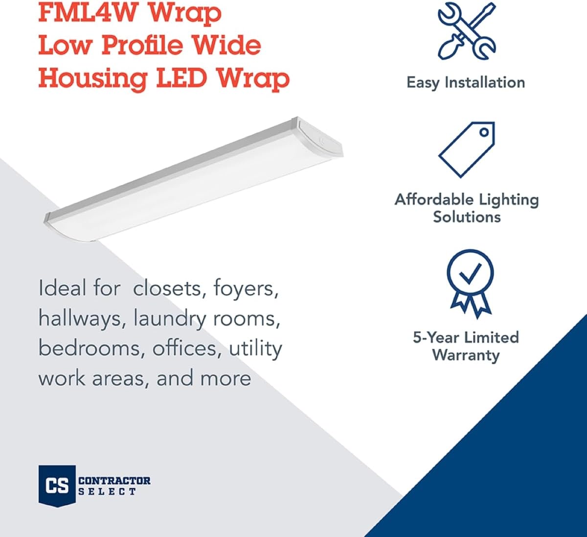 Lithonia Lighting 4 Foot LED Light Fixture, Low-Profile LED Wraparound Ceiling Light, Flush Mount, 4000/5000/6000 Adjustable Lumens, 4000K Cool White Light, MVOLT, 10 Inches Wide, White