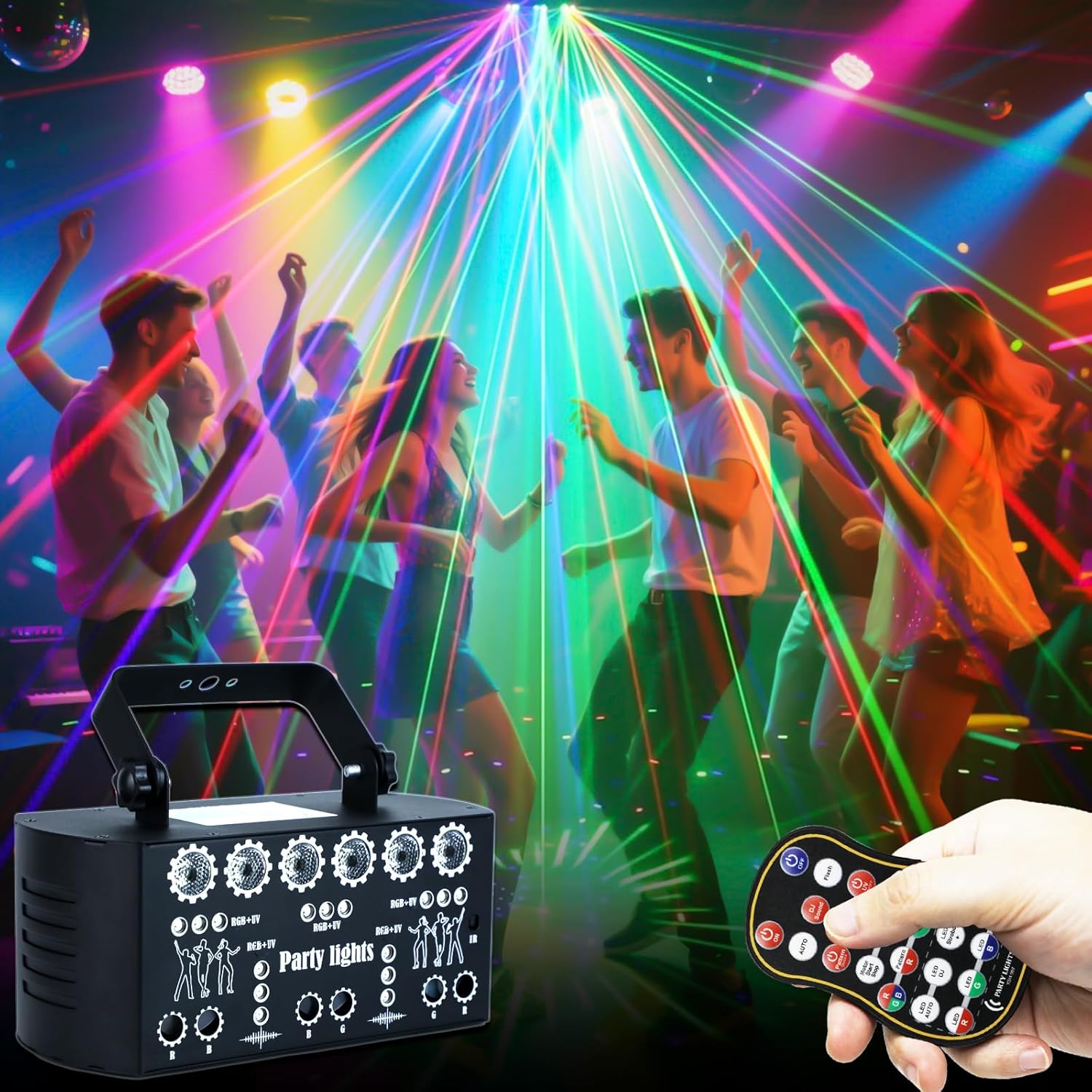 Wuzstar 27-Eye Party DJ Light with Remote, LED Strobe Effects, DMX Control & Sound Activity - Disco Stage Lighting for Clubs, Weddings, DJ Shows, Xmas, Halloween