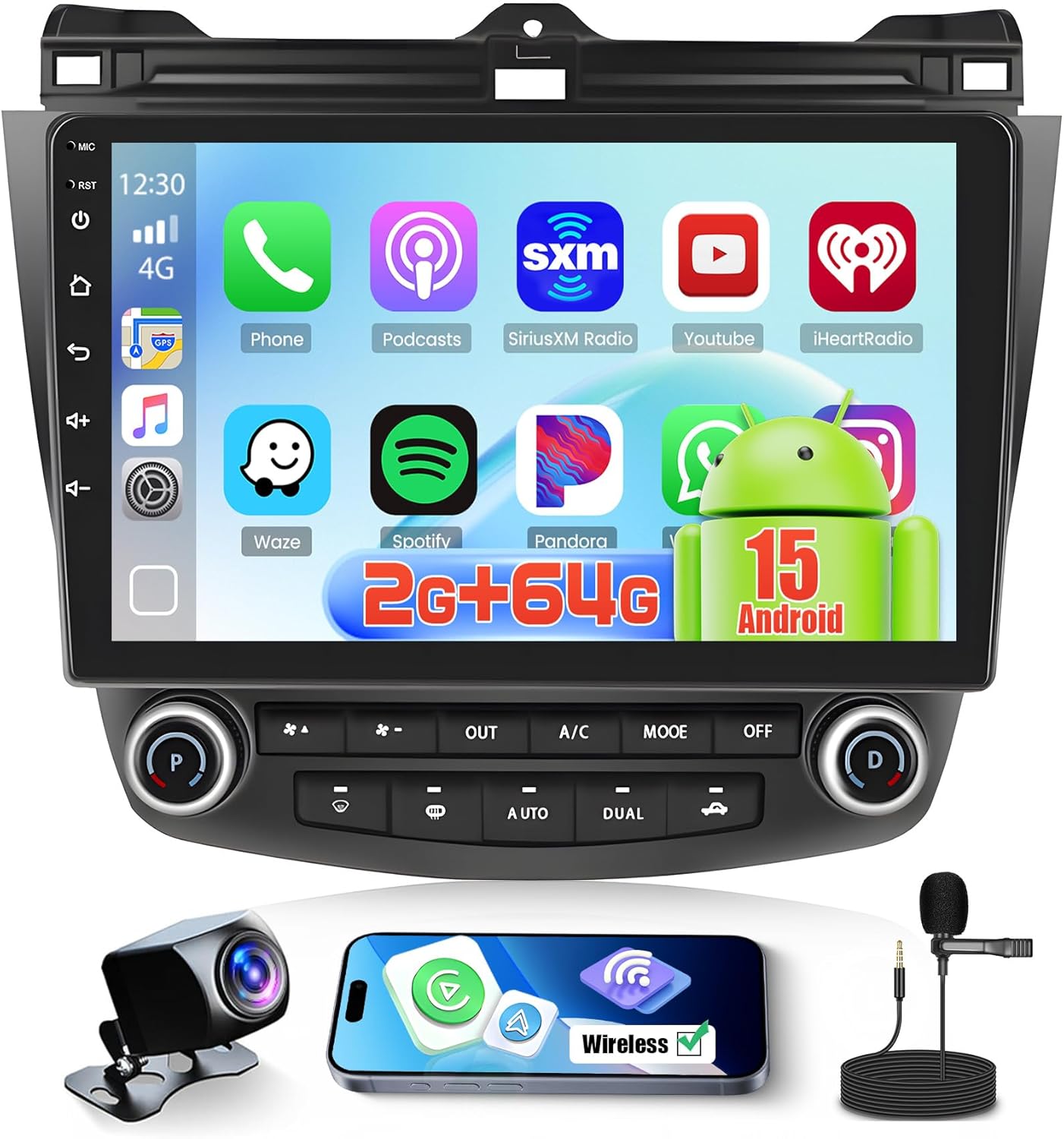 Android 15 [2GB+64GB] Car Radio for Honda Accord 2003-2007, 10.1 Inch Touch Screen Car Stereo with Wireless CarPlay Android Auto GPS, WiFi, Bluetooth, FM/RDS, EQ, UI, USB, AHD Rear Camera