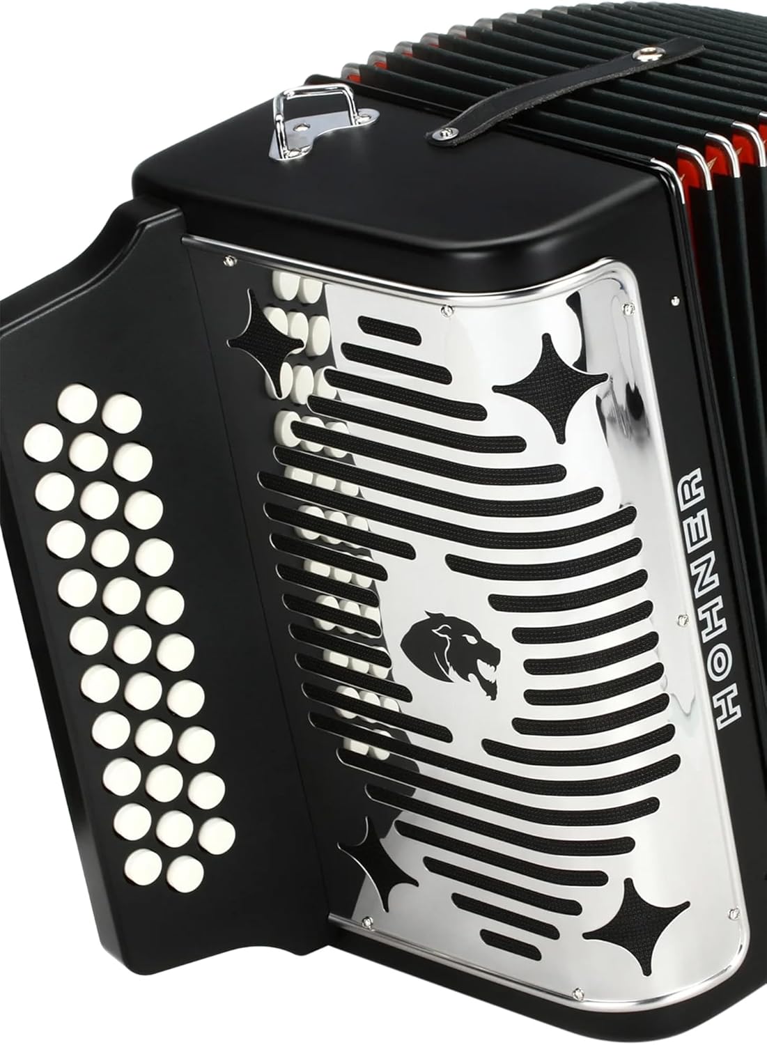 Hohner 3100GB Panther Diatonic Button Accordion in Black with accordion case and Cloth