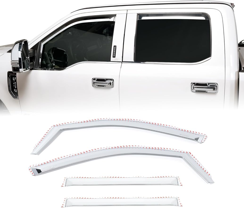 Putco Element Chrome Window Deflectors Fits Ford F150 2015-2020 & Ford F250/F350 2017-2022 SuperCrew/Crew Cab - Set of 4 - in Channel Install