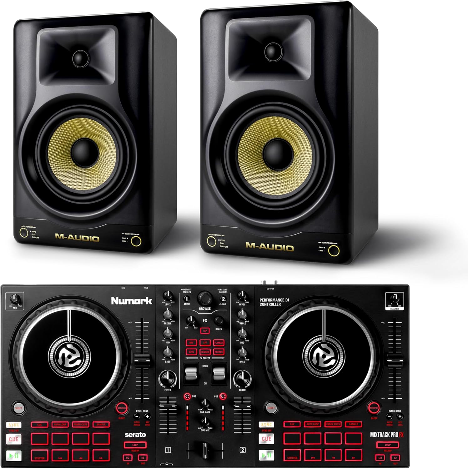 Numark Mixtrack Pro FX DJ Controller and M-AUDIO Forty Eighty Pair Studio Monitors for Studio Recording, Music Production, Podcasting, Streaming