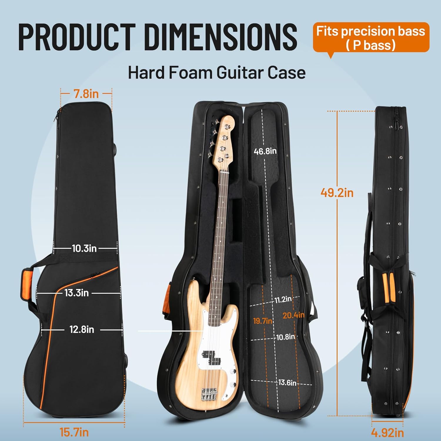 CAHAYA Hardshell Guitar Case Only Fits P Bass Guitar Case Precision Bass 0.98inch Thick Padding Bass Guitar Case with Adjustable Shoulder Straps CY0301