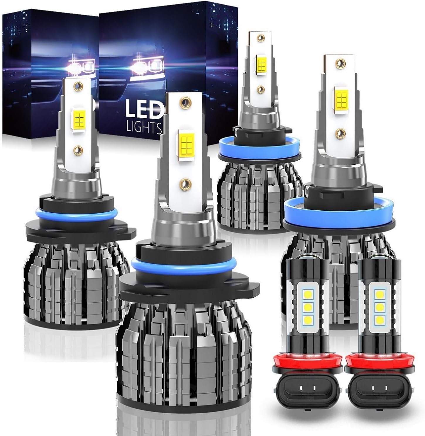 Compatible for (Year:2014-2019) Toyota Highlander Light Bulbs, High Beam Low Beam Fog Lights Set, 500% Bright 6500K Cool White Light, Plug and Play - 6 Pack