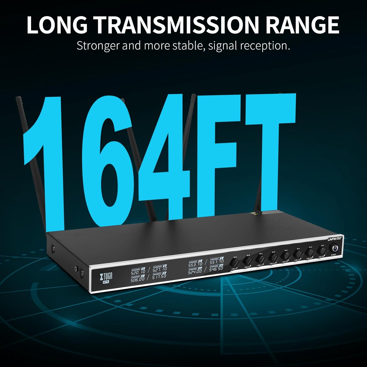 XTUGA Wireless Microphone System,8 Channel Cordless Mic with Handheld Metal Wireless Mic Set, 230ft Range,Dynamic Mics for Singing, Karaoke,Church,Wedding,DJ,Fixed Frequencies (MT8)