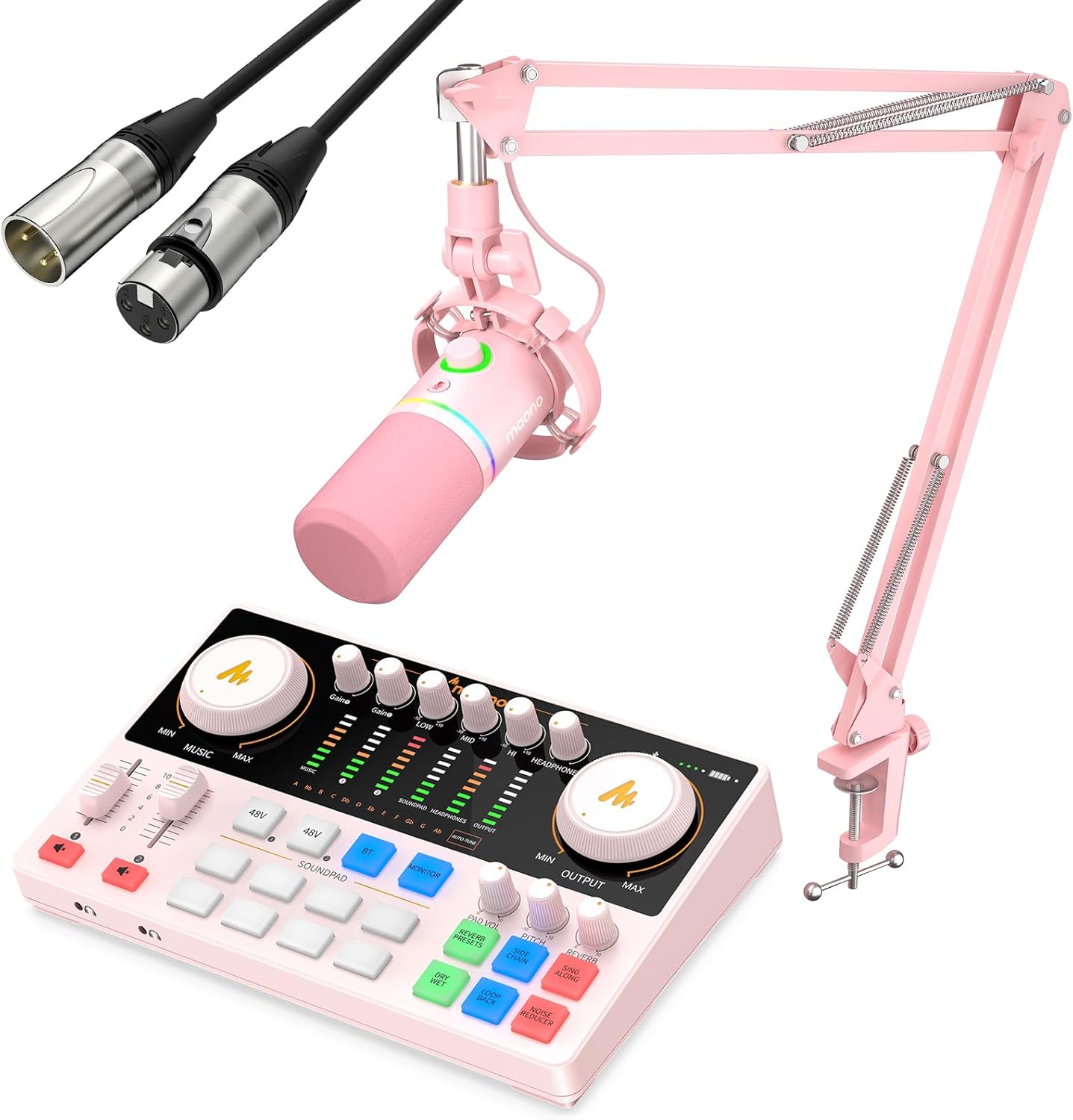 MAONO Podcast Equipment Bundle: Audio Interface and USB/XLR Dynamic Microphone - MaonoCaster E2 Gen2+PD200XS Pink