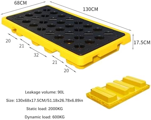 Heavy Duty Modular Spill Containment Pallet - Anti-Leak Platform for Oil Drums in Warehouses & Factories - Yellow & Black Polyethylene for Industrial Use