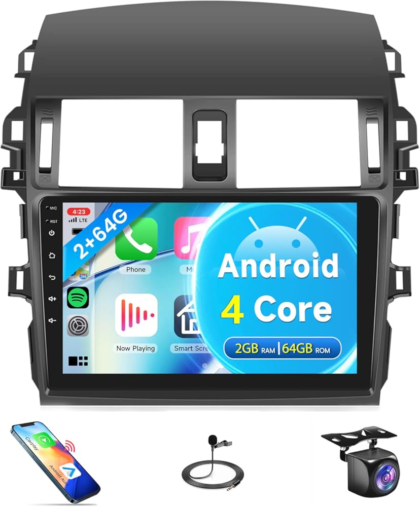 2G+64G Car Radio for Toyota Corolla 2009-2013, Android Car Stereo Wireless Carplay, Rimoody 9 inch Touch Screen for Corolla Android Auto Bluetooth GPS WiFi FM Mirror Link RCA + Backup Camera