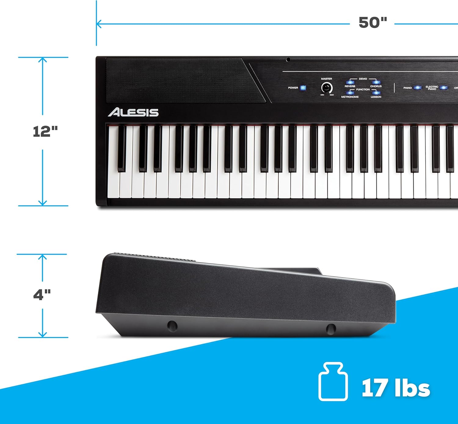 Alesis Recital - 88 Key Digital Piano Keyboard with Semi-Weighted Keys, 2x20W Speakers, 5 Voices, Split, Layer and Lesson Mode, FX and Piano Lessons