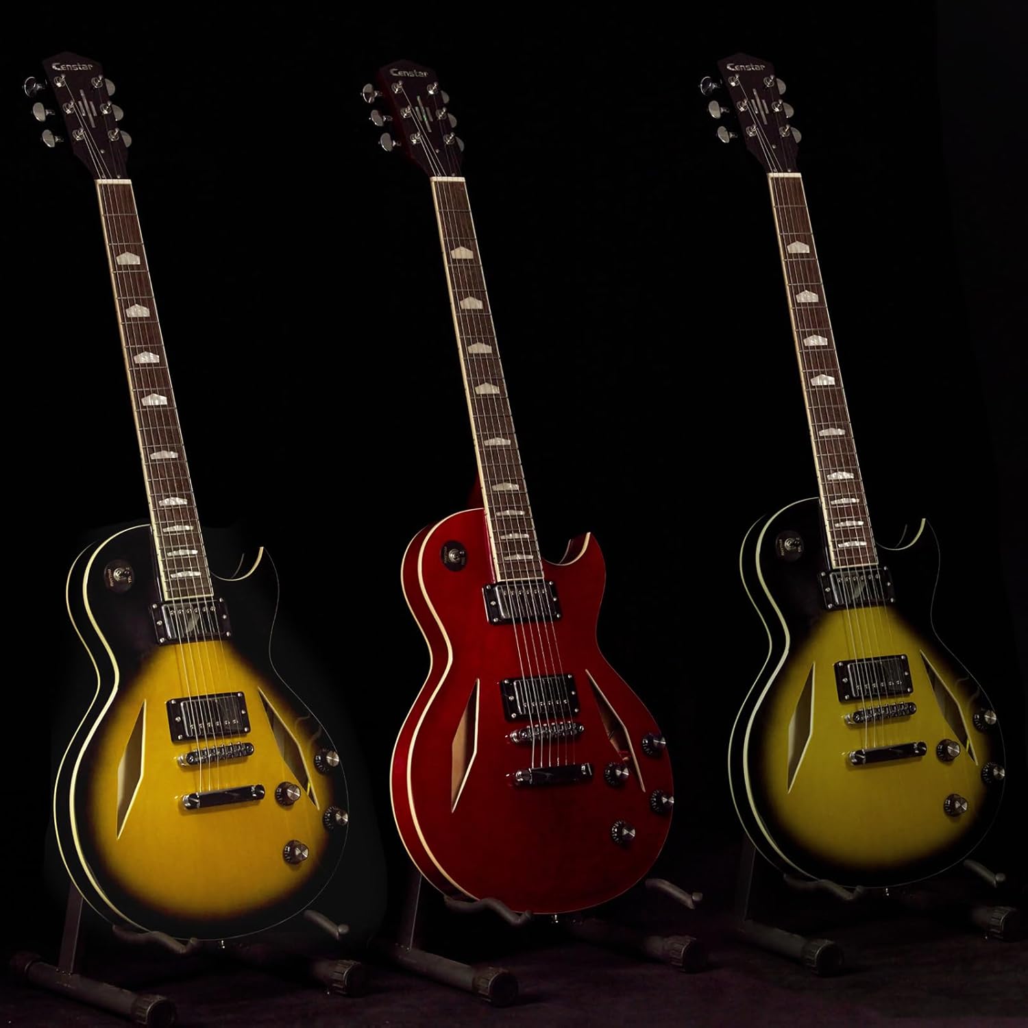 Semi-Hollow Body Electric Guitar,Jazz Guitar with Diamond Holes,Maple Body,Mahogany Neck,Rosewood Fingerboard,6-String Full Size Semi-Hollow Body Electric Guitar.