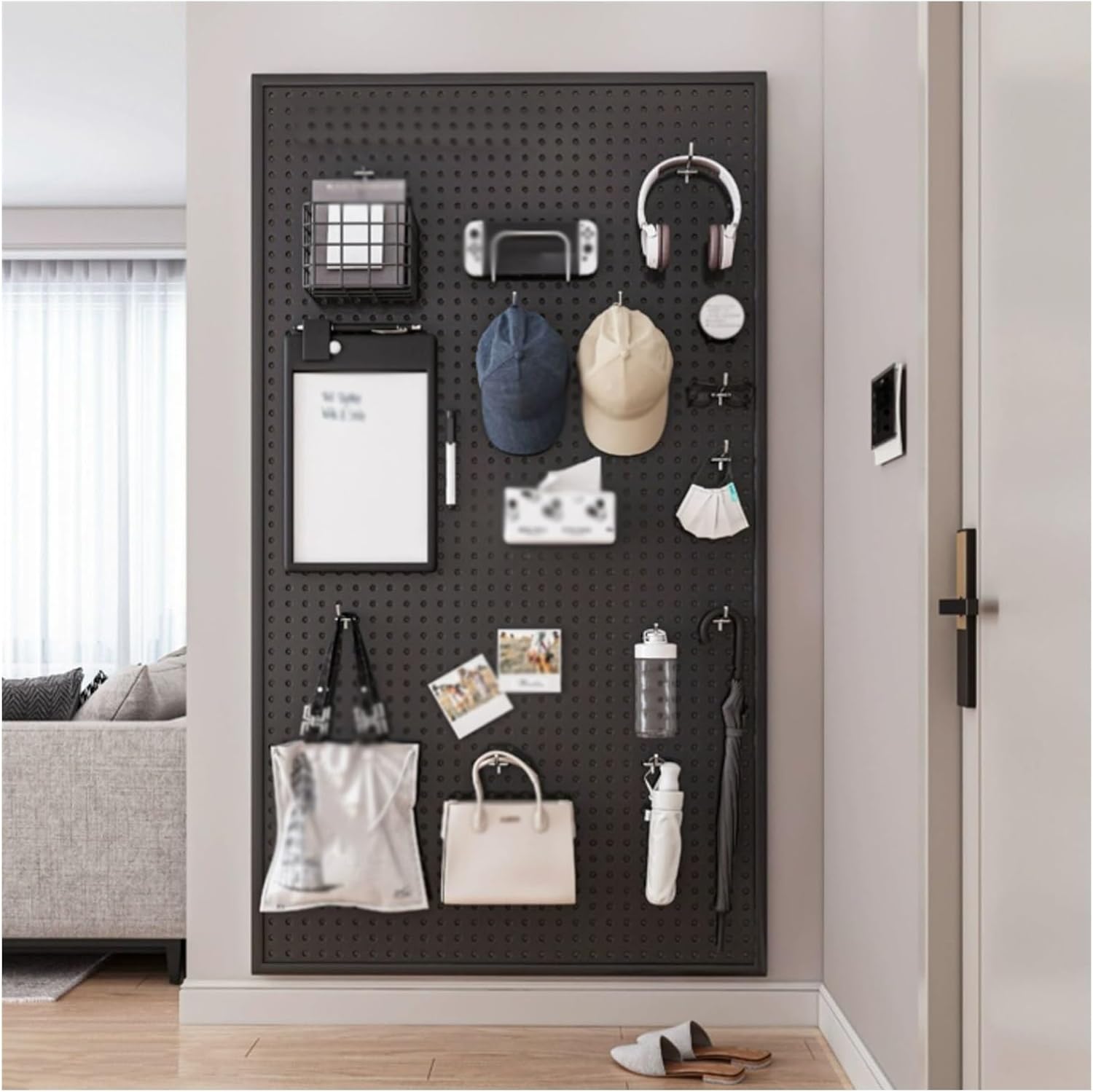 Wall Shelves Pegboard Wall Organizer, Wall Mount Display Steel Peg Board Panel Kit With 10 Hooks, Home Office Bedroom Garage Hanging Modular Combination Shelf (Color : Black, Size : 100x40x2cm)