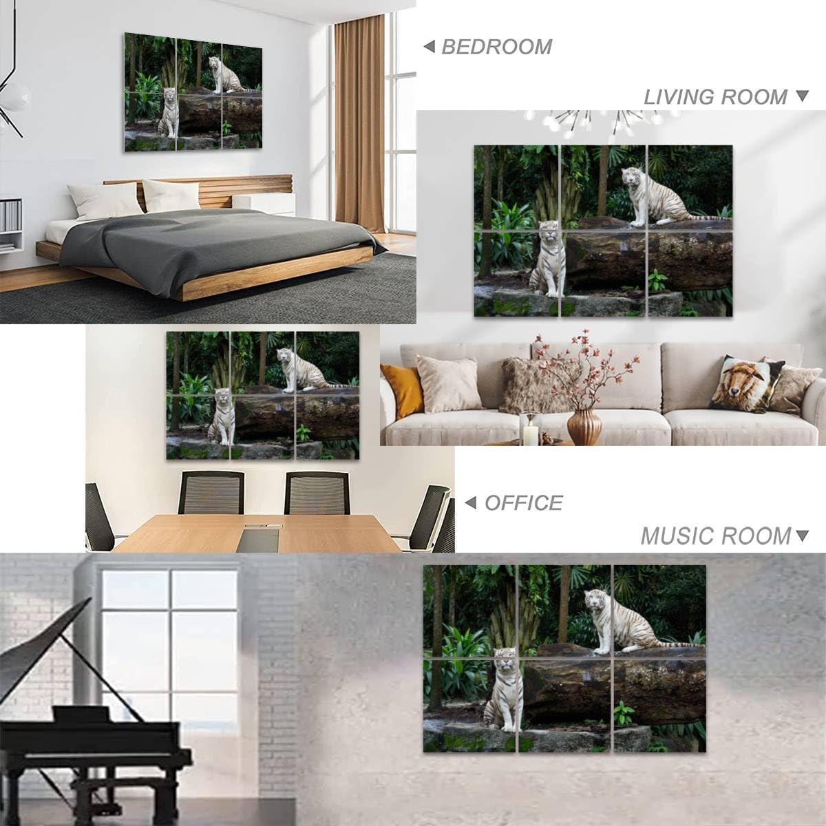 6 Pack Art Acoustic Panels Two white Bengal tigers a jungle Soundproof Wall Panels Padding Decorative Sound Absorbing Panels 72