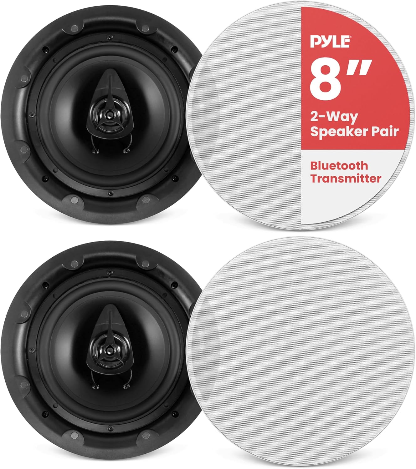 Pyle Ceiling and Wall Mount Speaker - Wireless Bluetooth 8” Dual 2-Way Audio Stereo Sound Subwoofer Kit with, 360 Watts, in-Wall & in-Ceiling Flush Mount for Home Surround System - Pyle PWRC85BT