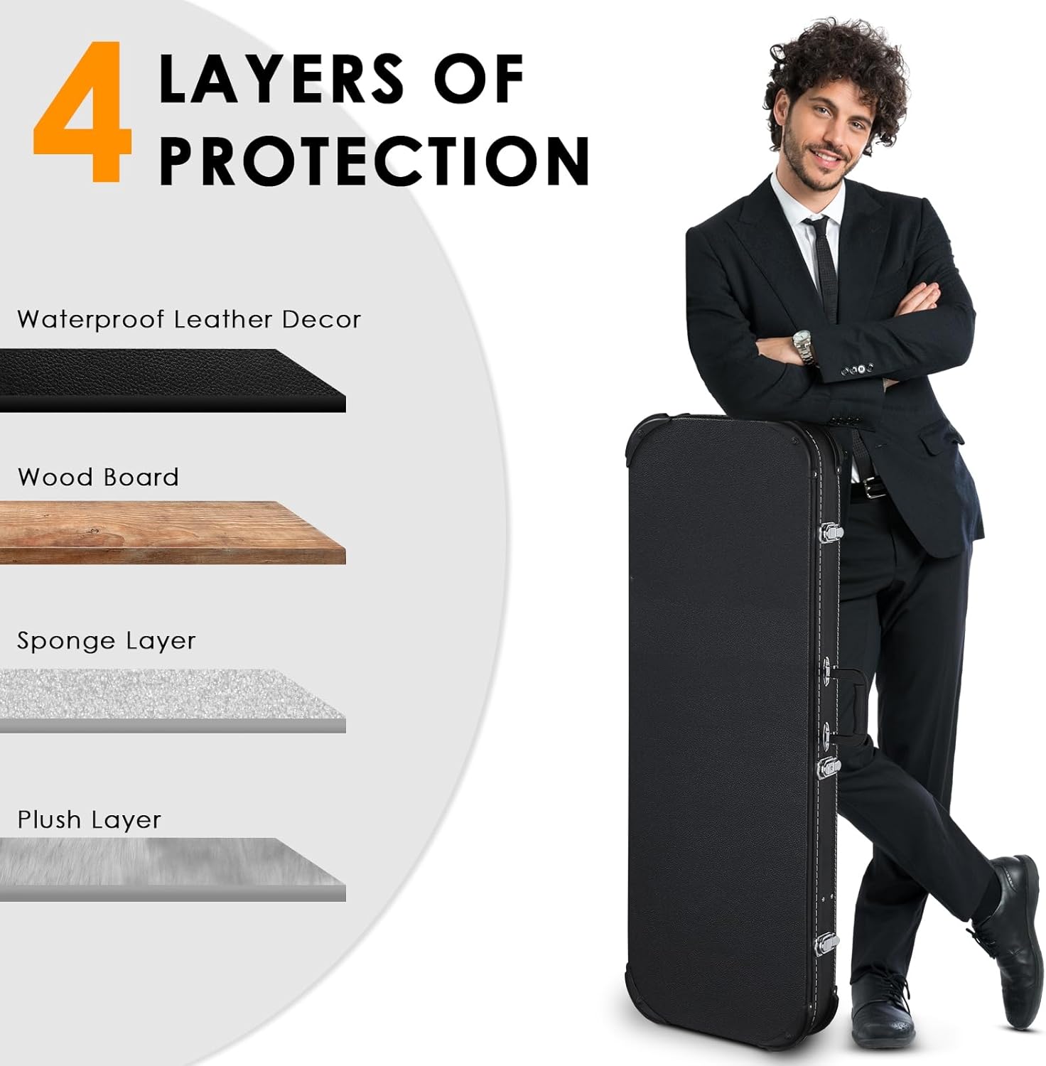 Ktaxon Electric Guitar Hard Case, Rectangle Wooden Standard 39-Inch Electric Guitars Hard-Shell Protective Carrying Case for KST/KTL/170 Model with Lock Latch Padding (Black)