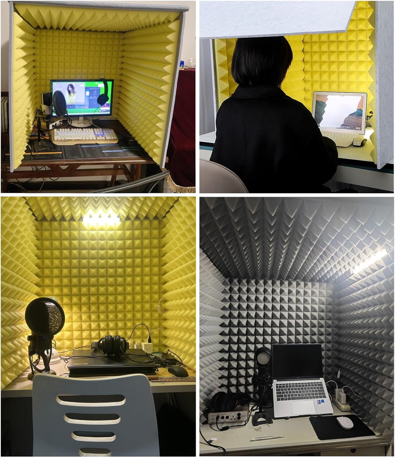 Desktop Soundproof Cover Vocal Booth, Portable Recording Booth for Home Studio Office, Microphone Isolation Shield Box, Sound Vocal Absorbing Panels (Color : Green)