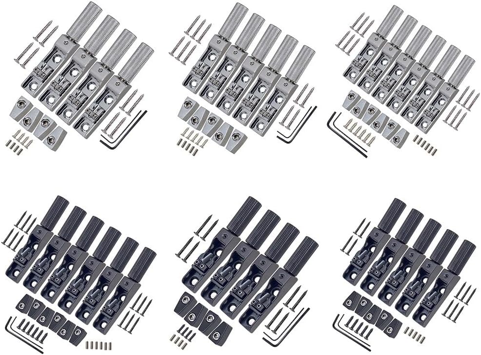 4/5/6 String Bass Headless Bridge Set Fixed Single String Bridge for Electric Bass Guitar Parts Accessories Zinc Alloy Silver with Installation Tools(Black 5PCS)