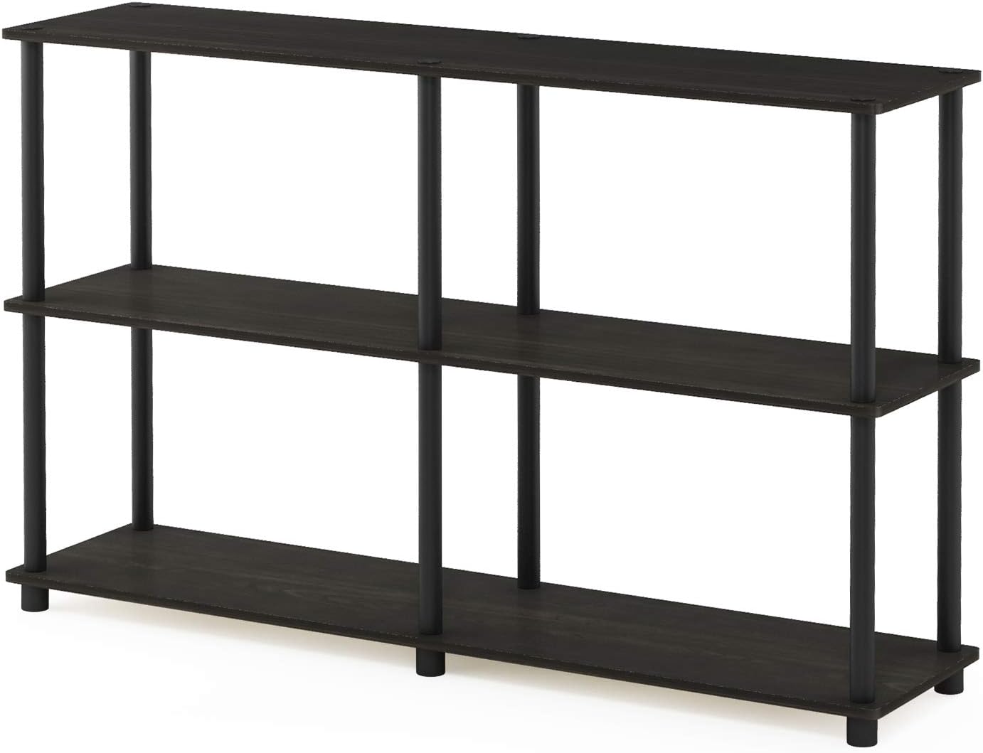 Furinno TURN-N-TUBE Storage Shelves, 3-Tier 47.4 Wide Book Shelf, Corner Shelf, Toolless Open Shelves, for Organization and Storage, Living Room, Garage, Home Office, Espresso