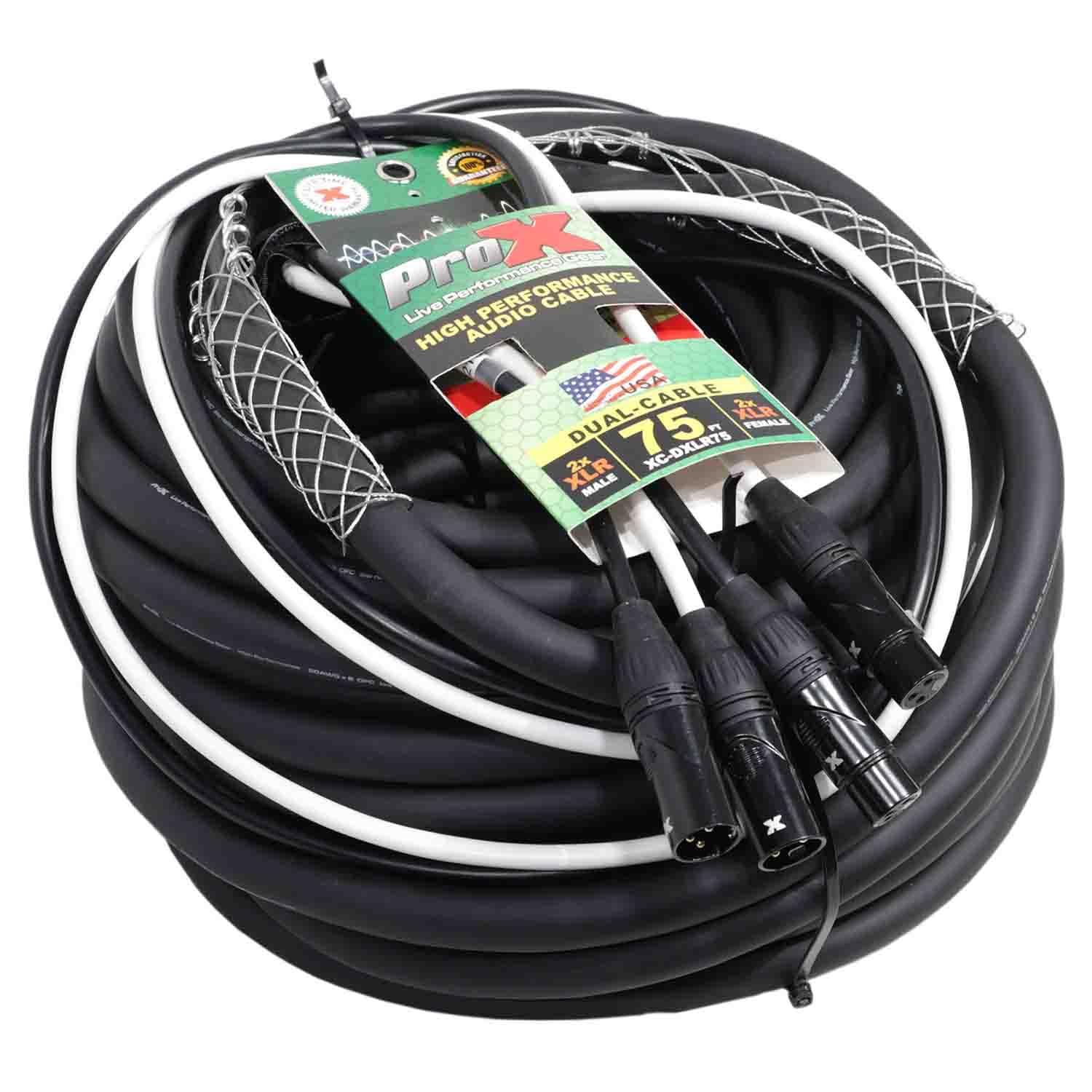 Prox XC-DXLR75 Balanced Dual XLR-M to Dual XLR-F High Performance Audio Cable - 75 Feet