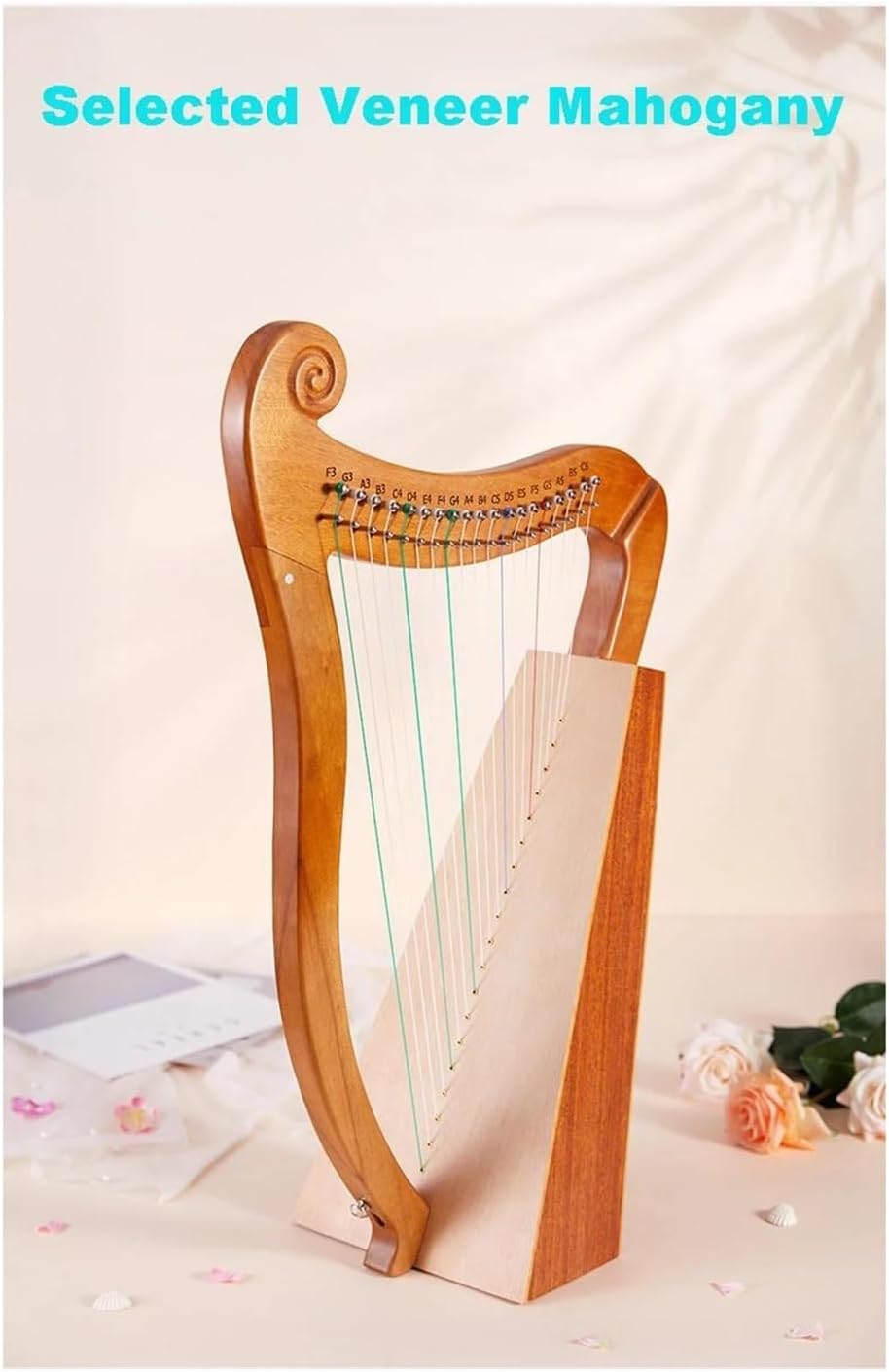 Lyre Harp Set Harp 19/23 String Lyre Harp Instrument 19 Half Key Lyre Harp Solid Wood Veneer Mahogany Lyre String Instrument(19 String)