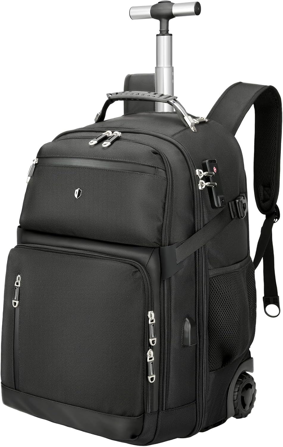 Backpack with wheels,rolling backpack carry on luggage with Anti-Theft,wheeled backpack for travel,Water-Resistant,Business and Commuting -Black